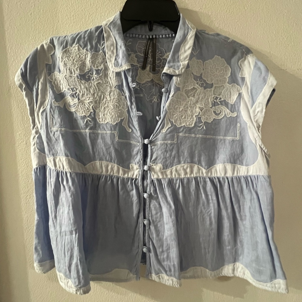 Anthropologie Floral Embroidered Blouse